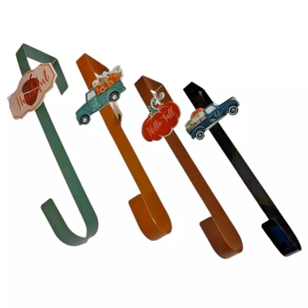 Fall Harvest Autumn Thanksgiving Metal Wreath Hanger Acorn Pumpkin Pickup Truck
